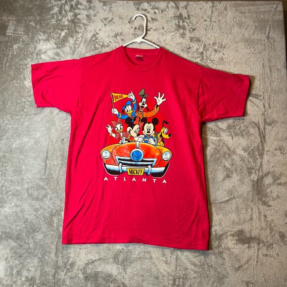 Vintage Disney Sz XL‎ Mickey and Friends Atlanta Graphic Tee Pink Single Stitch - Picture 1 of 6